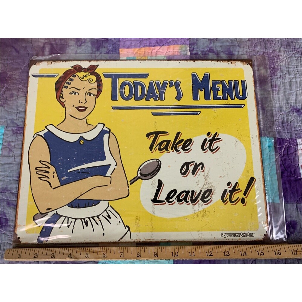 TODAYS MENU TAKE OR LEAVE IT 16x12.5 Funny Sign Tin Vintage Garage Bar Decor - Picture 2 of 3